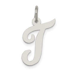 Sterling Silver Rhodium-plated Script Letter T Initial Charm QC5082T