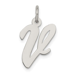 Sterling Silver Rhodium-plated Script Letter V Initial Charm QC5082V
