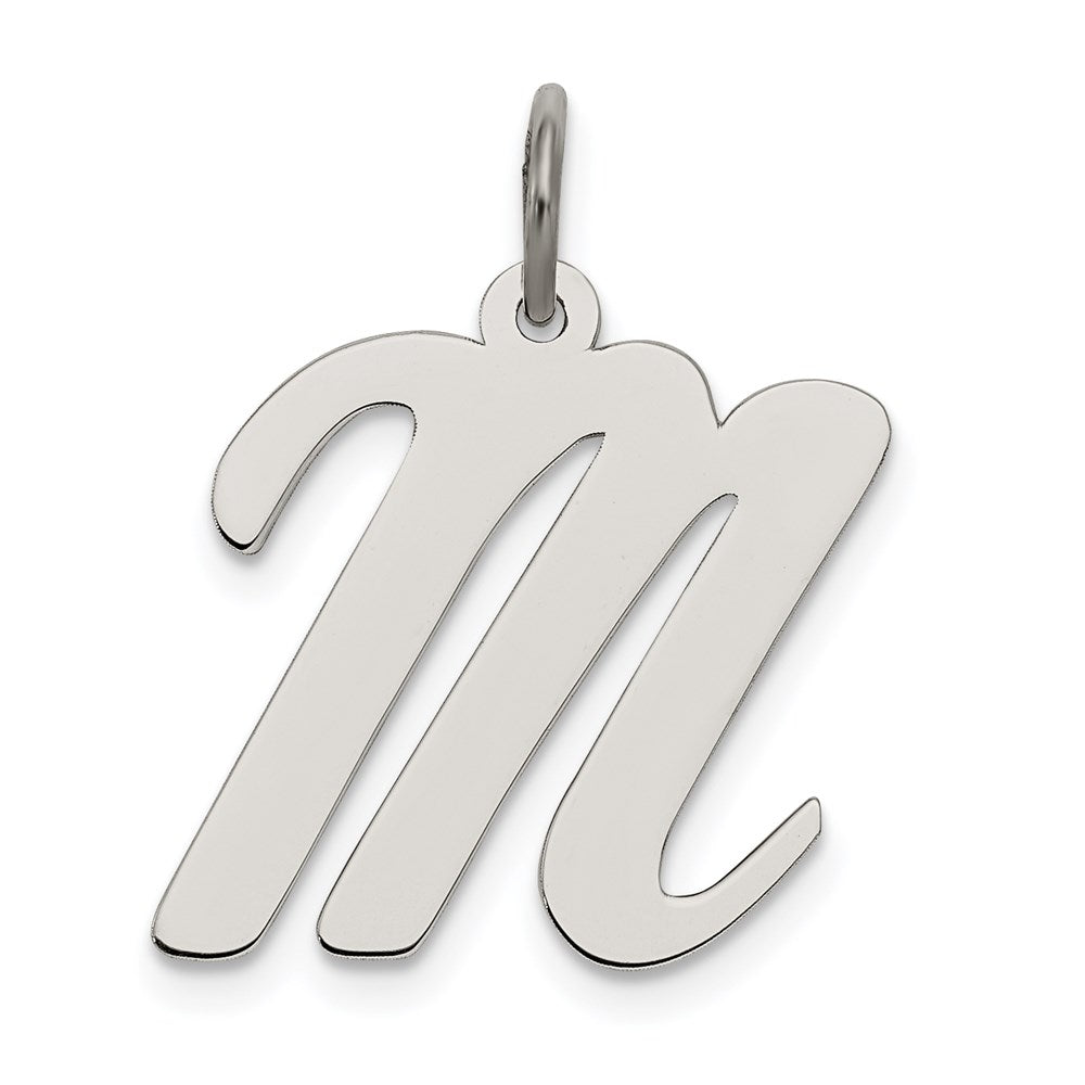 Sterling Silver Rhodium-plated Script Letter M Initial Charm QC5084M