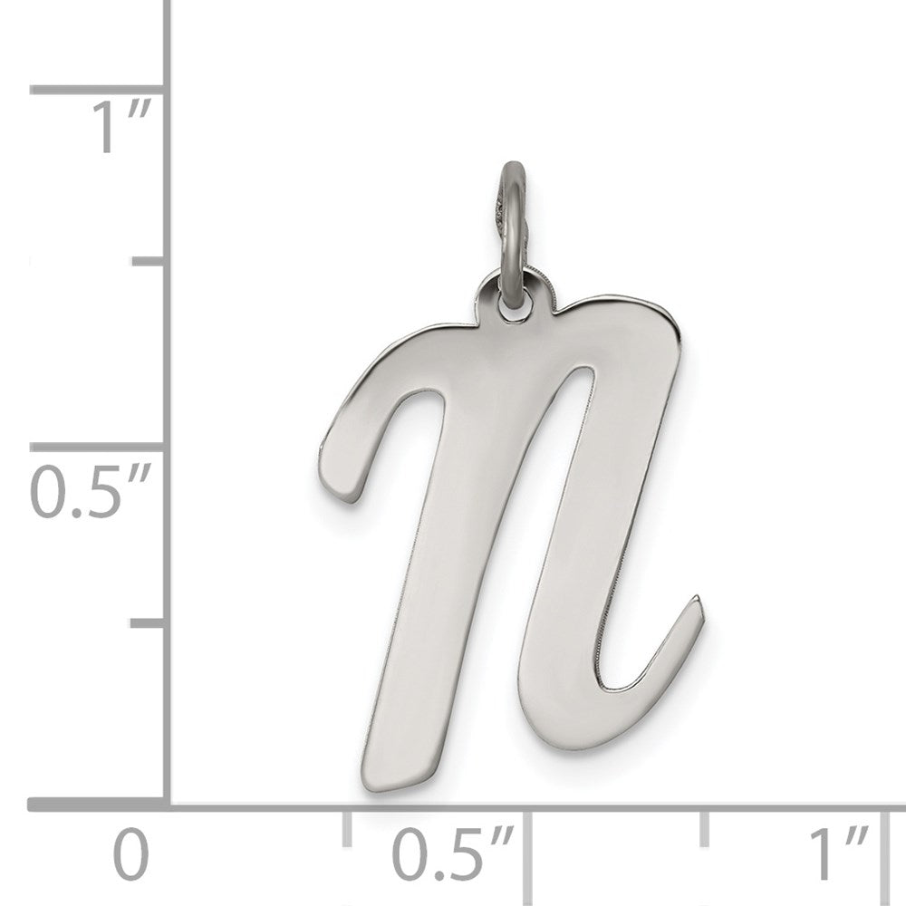 Sterling Silver Rhodium-plated Script Letter N Initial Charm QC5084N