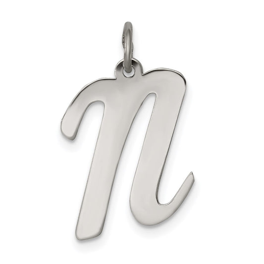 Sterling Silver Rhodium-plated Script Letter N Initial Charm QC5084N