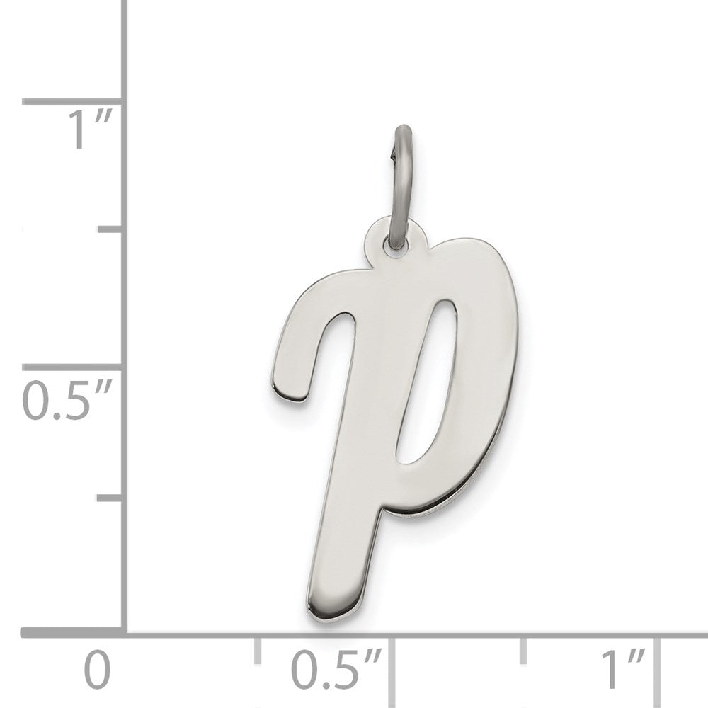 Sterling Silver Rhodium-plated Script Letter P Initial Charm QC5084P