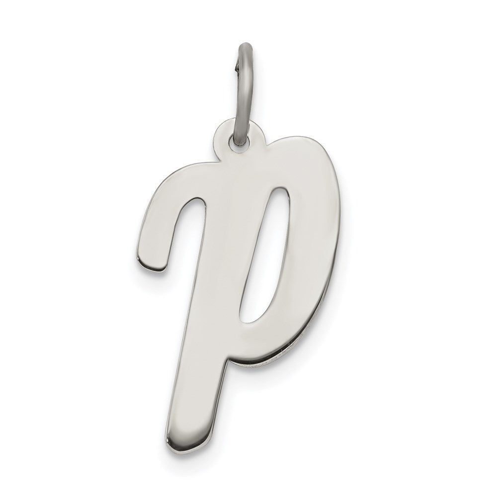 Sterling Silver Rhodium-plated Script Letter P Initial Charm QC5084P