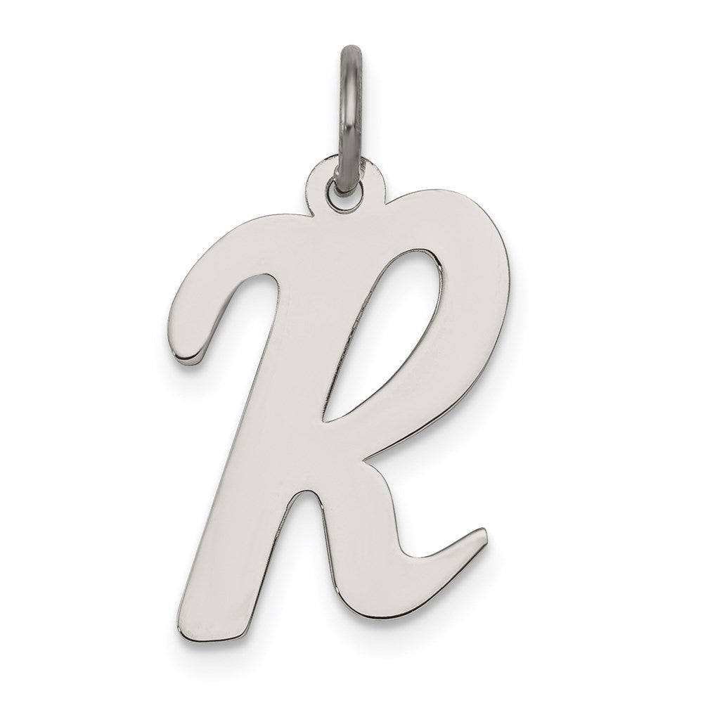Sterling Silver Rhodium-plated Script Letter R Initial Charm QC5084R