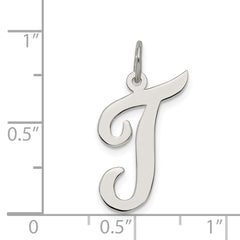 Sterling Silver Rhodium-plated Script Letter T Initial Charm QC5084T