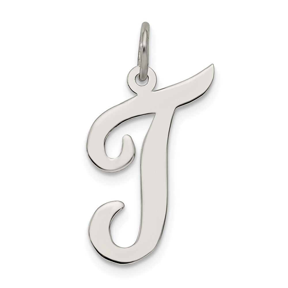 Sterling Silver Rhodium-plated Script Letter T Initial Charm QC5084T