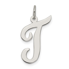 Sterling Silver Rhodium-plated Script Letter T Initial Charm QC5084T