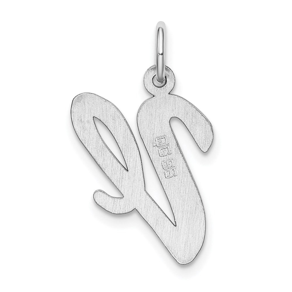 Sterling Silver Rhodium-plated Script Letter V Initial Charm QC5084V