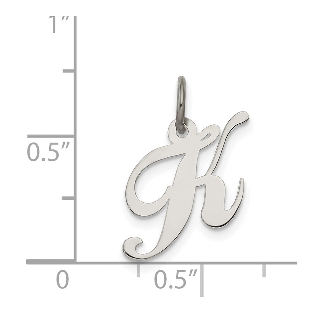 Sterling Silver Rhodium-plated Fancy Script Letter K Initial Charm QC5086K