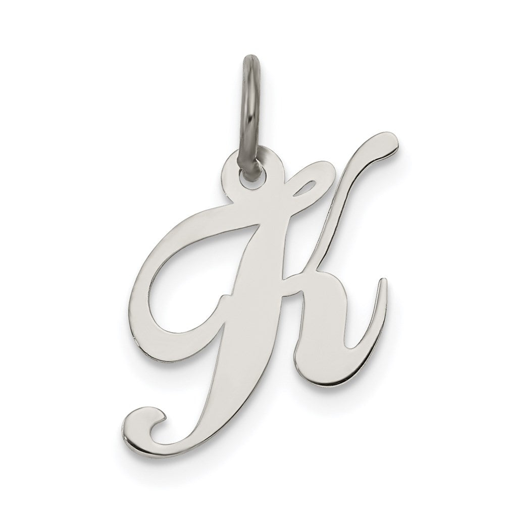 Sterling Silver Rhodium-plated Fancy Script Letter K Initial Charm QC5086K