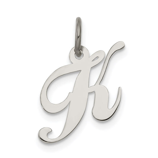 Sterling Silver Rhodium-plated Fancy Script Letter K Initial Charm QC5086K