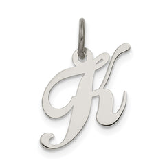 Sterling Silver Rhodium-plated Fancy Script Letter K Initial Charm QC5086K