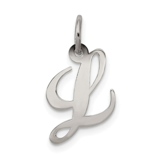 Sterling Silver Rhodium-plated Fancy Script Letter L Initial Charm QC5086L