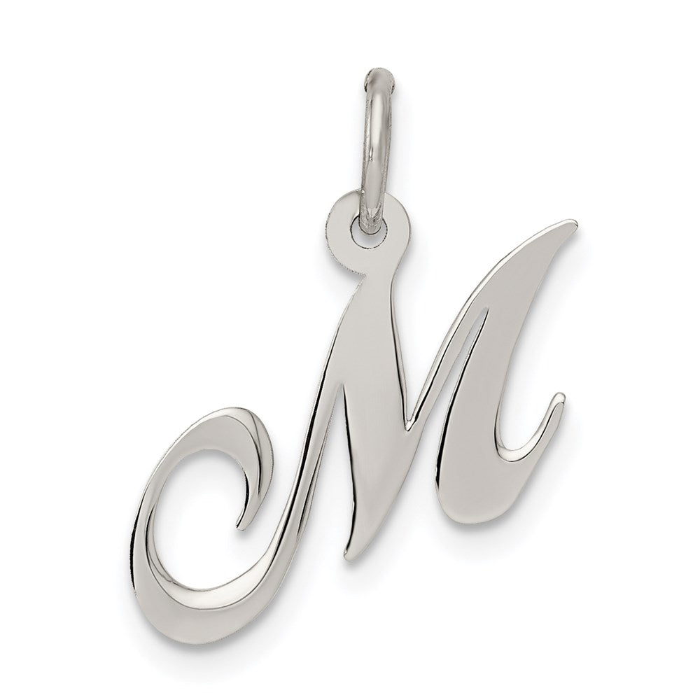 Sterling Silver Rhodium-plated Fancy Script Letter M Initial Charm QC5086M