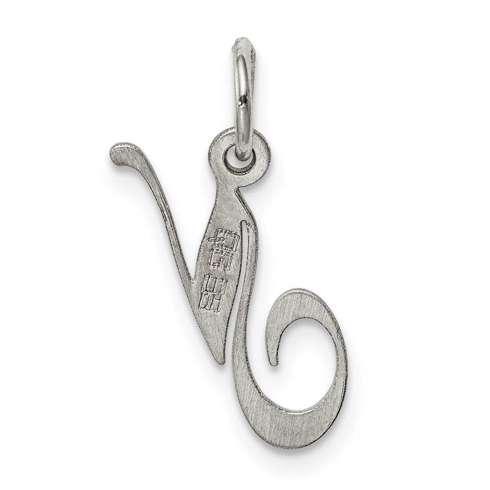 Sterling Silver Rhodium-plated Fancy Script Letter N Initial Charm QC5086N