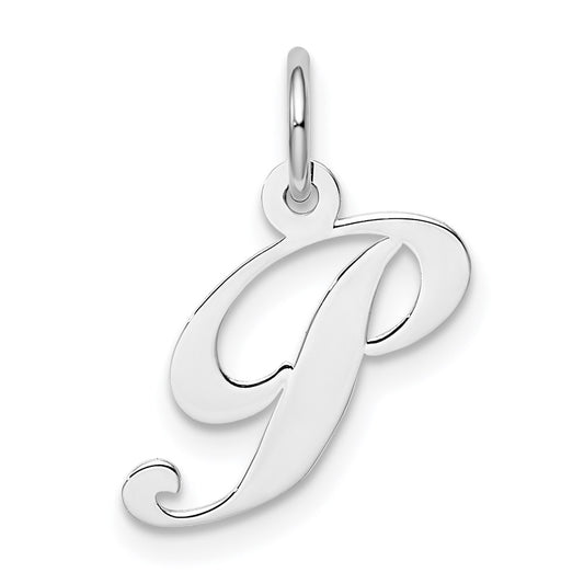 Sterling Silver Rhodium-plated Fancy Script Letter P Initial Charm QC5086P