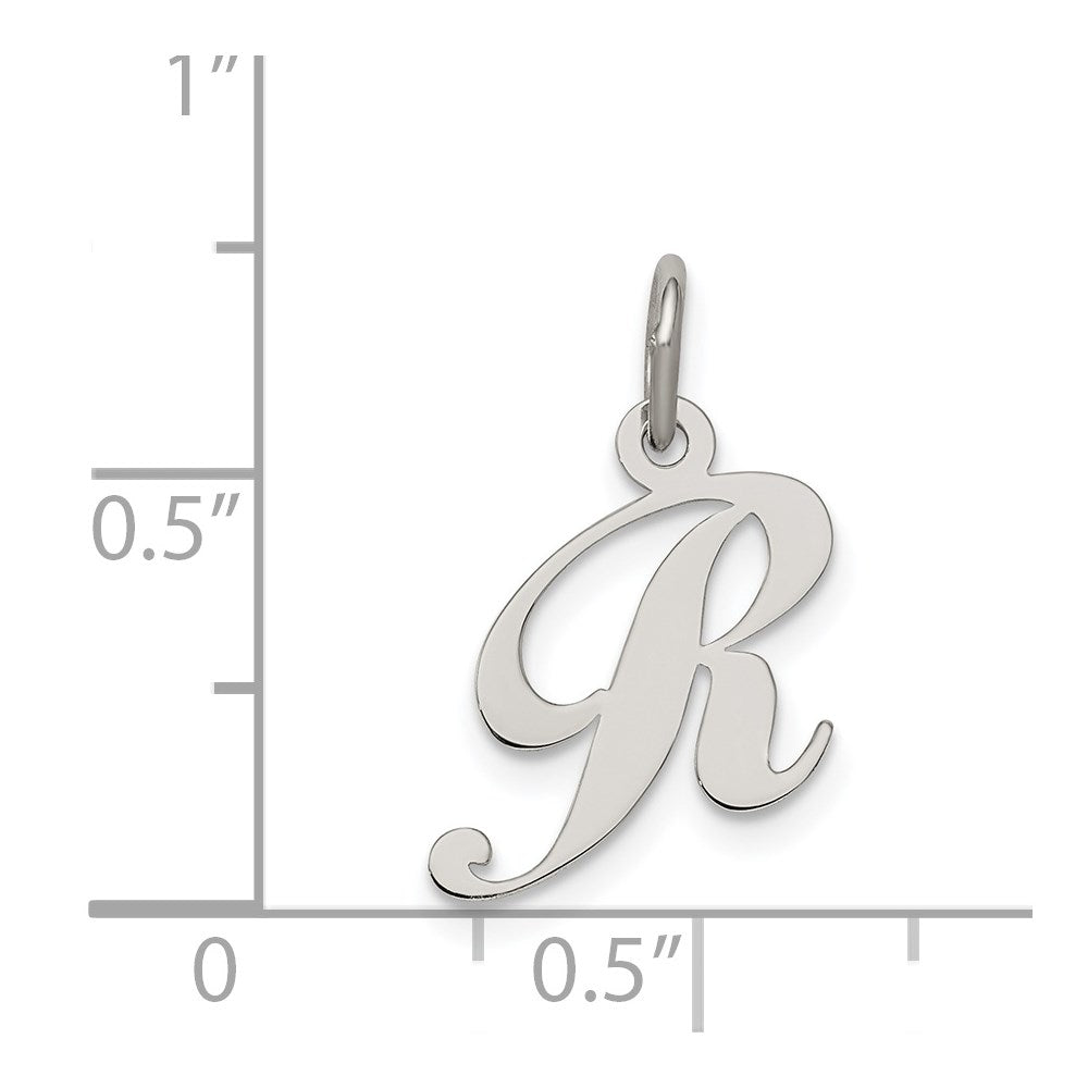 Sterling Silver Rhodium-plated Fancy Script Letter R Initial Charm QC5086R