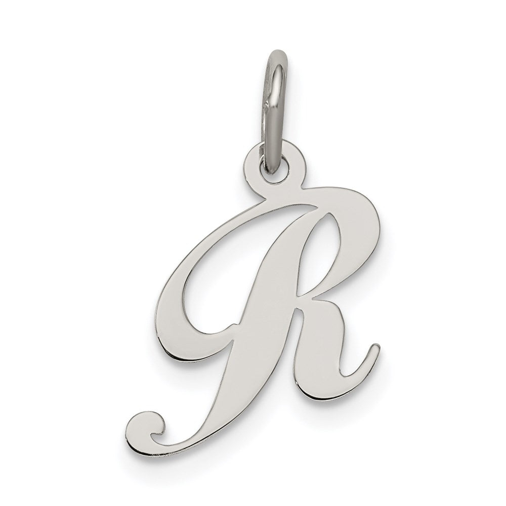 Sterling Silver Rhodium-plated Fancy Script Letter R Initial Charm QC5086R