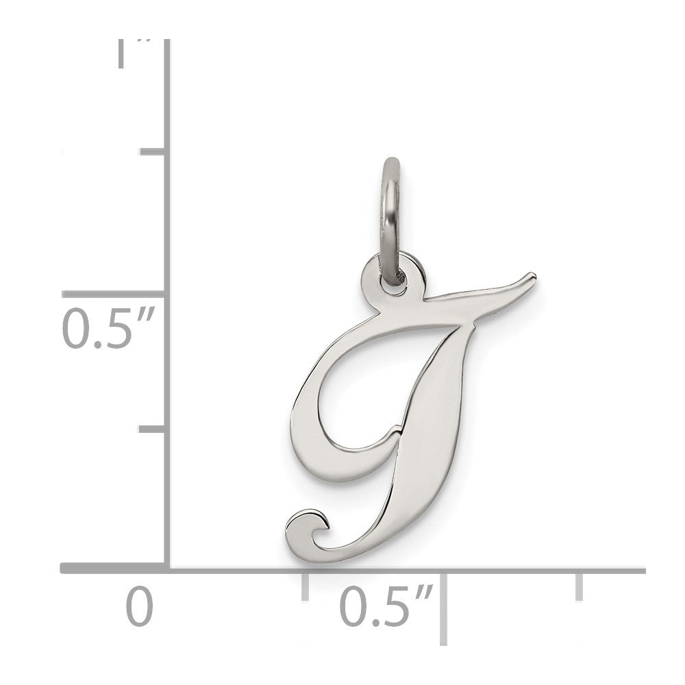 Sterling Silver Rhodium-plated Fancy Script Letter T Initial Charm QC5086T