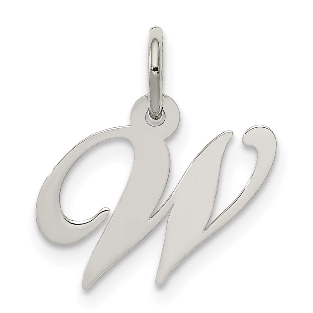Sterling Silver Rhodium-plated Fancy Script Letter W Initial Charm QC5086W
