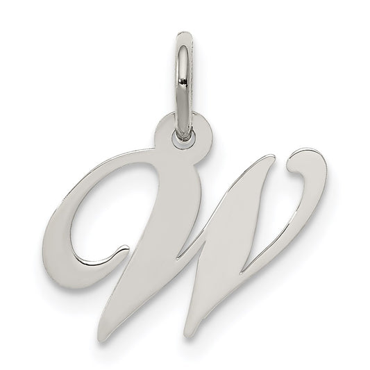 Sterling Silver Rhodium-plated Fancy Script Letter W Initial Charm QC5086W
