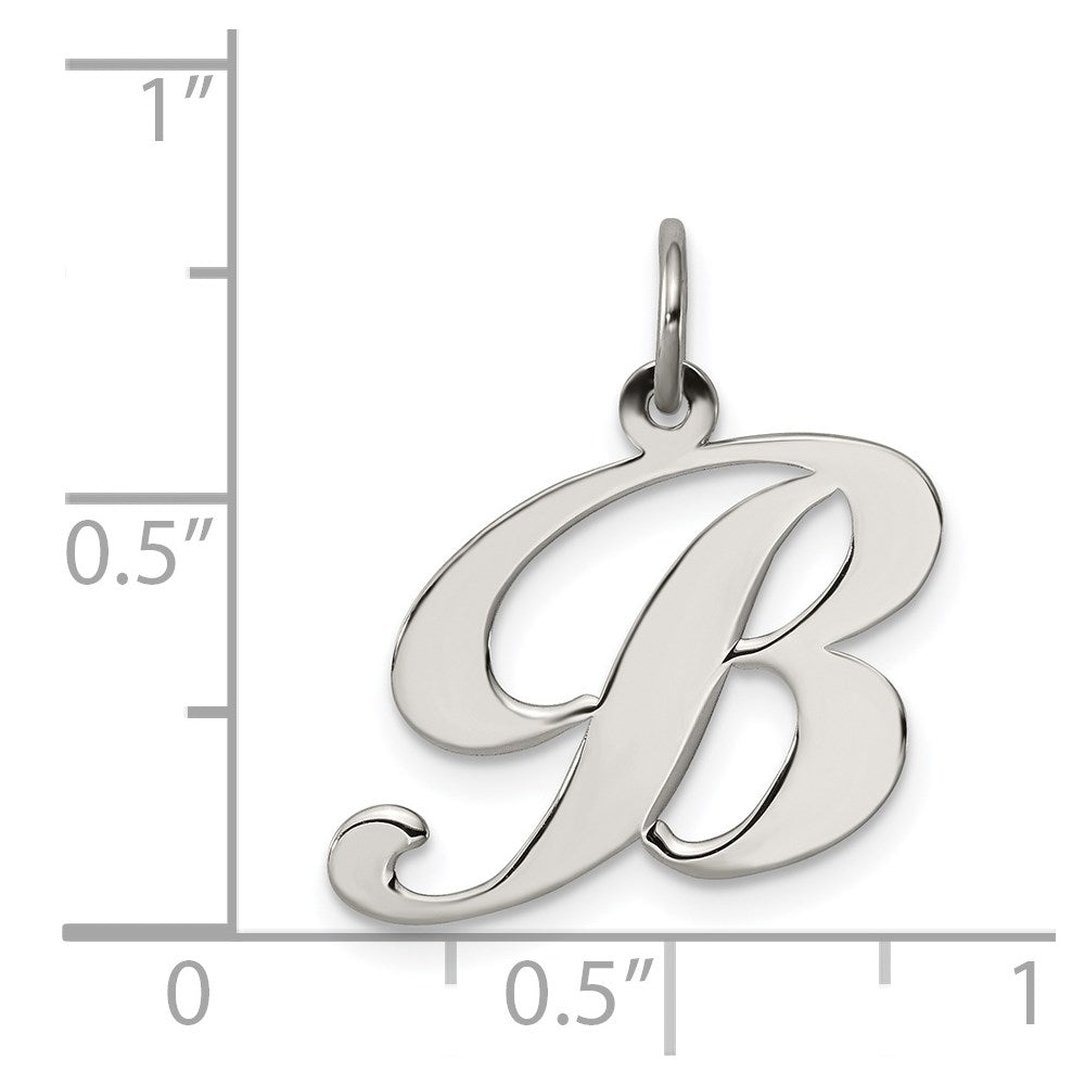 Sterling Silver Rhodium-plated Fancy Script Letter B Initial Charm QC5088B