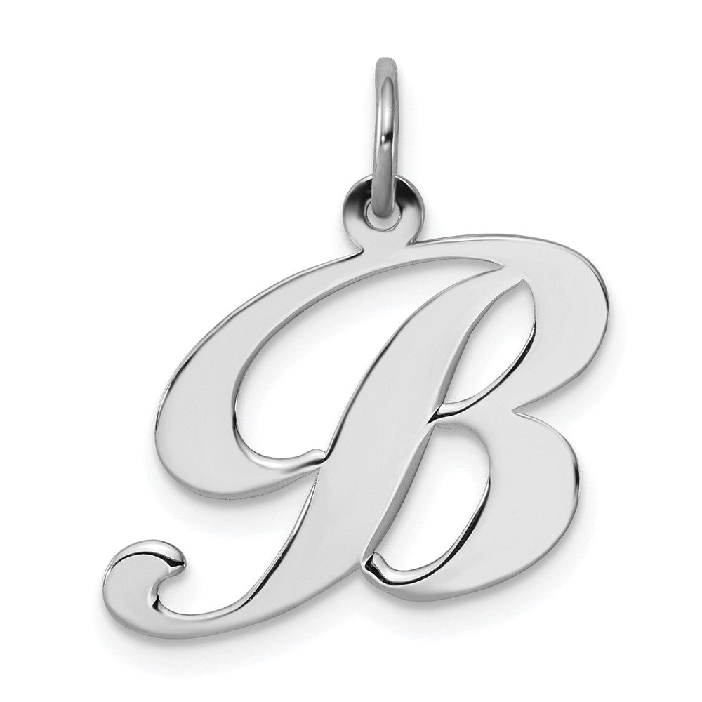 Sterling Silver Rhodium-plated Fancy Script Letter B Initial Charm QC5088B