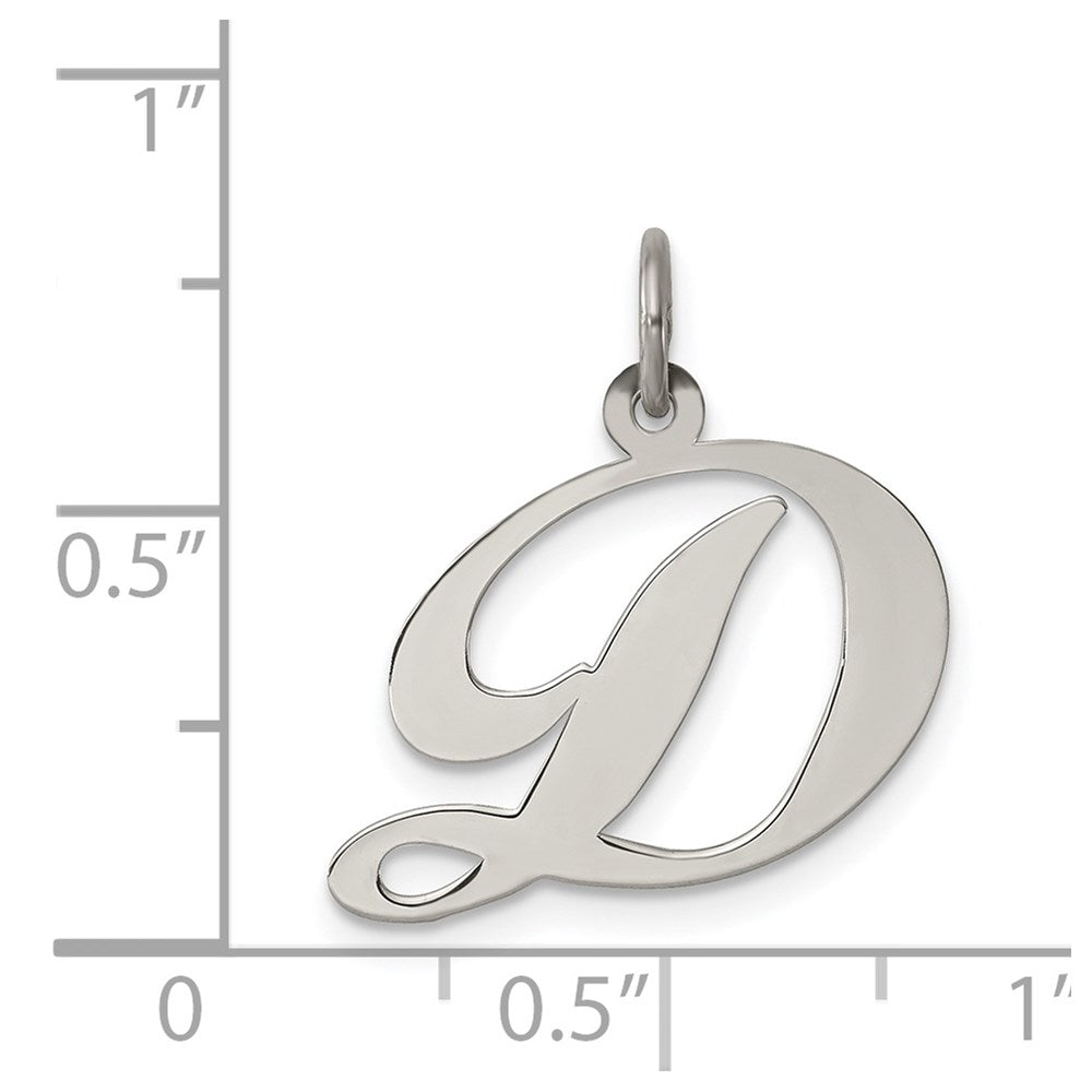 Sterling Silver Rhodium-plated Fancy Script Letter D Initial Charm QC5088D