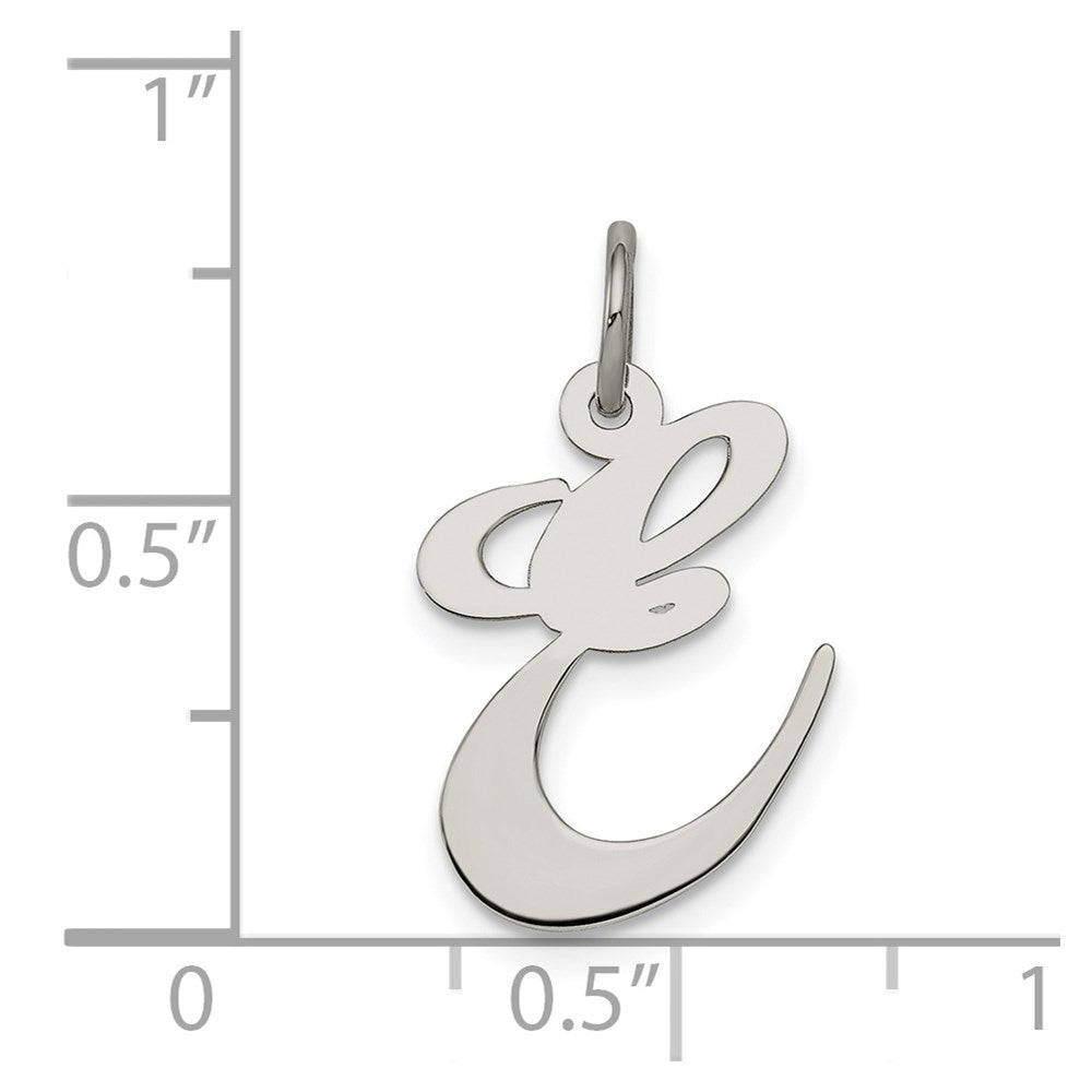 Sterling Silver Rhodium-plated Fancy Script Letter E Initial Charm QC5088E