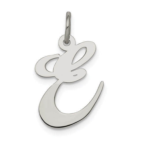 Sterling Silver Rhodium-plated Fancy Script Letter E Initial Charm QC5088E