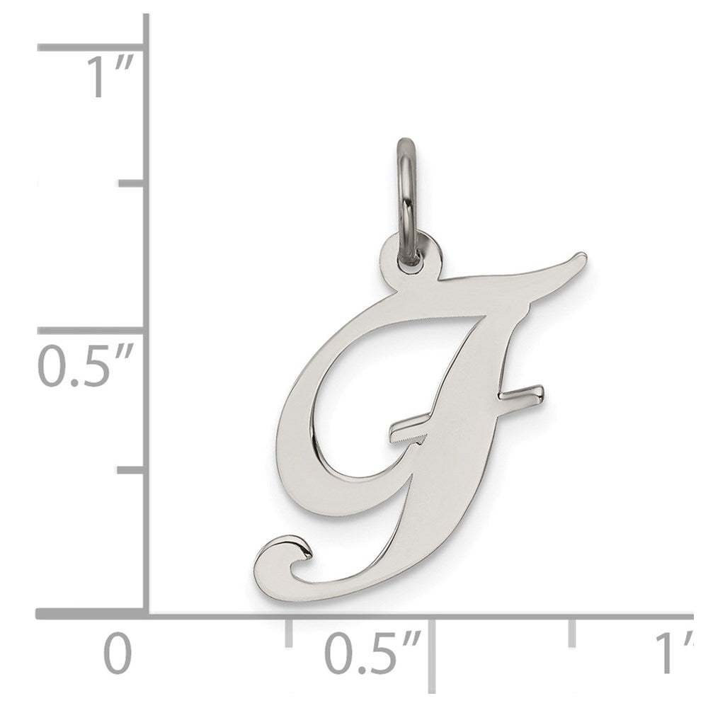 Sterling Silver Rhodium-plated Fancy Script Letter F Initial Charm QC5088F