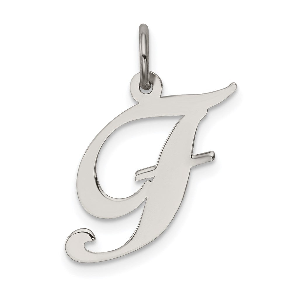 Sterling Silver Rhodium-plated Fancy Script Letter F Initial Charm QC5088F