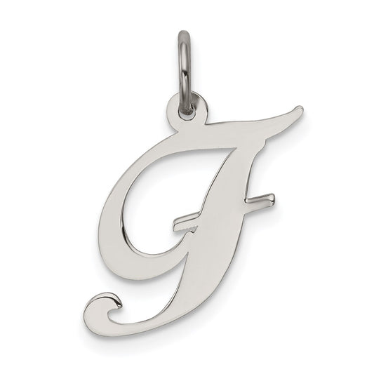 Sterling Silver Rhodium-plated Fancy Script Letter F Initial Charm QC5088F