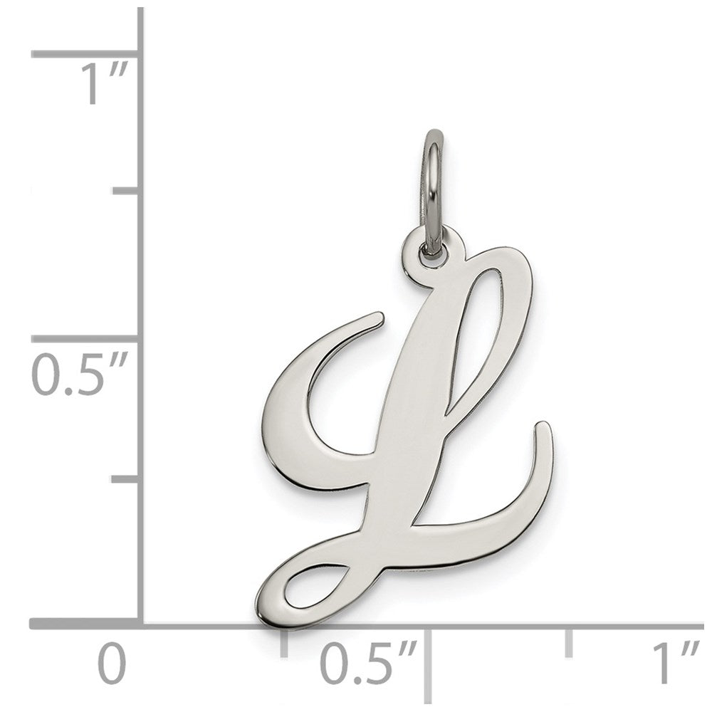 Sterling Silver Rhodium-plated Fancy Script Letter L Initial Charm QC5088L