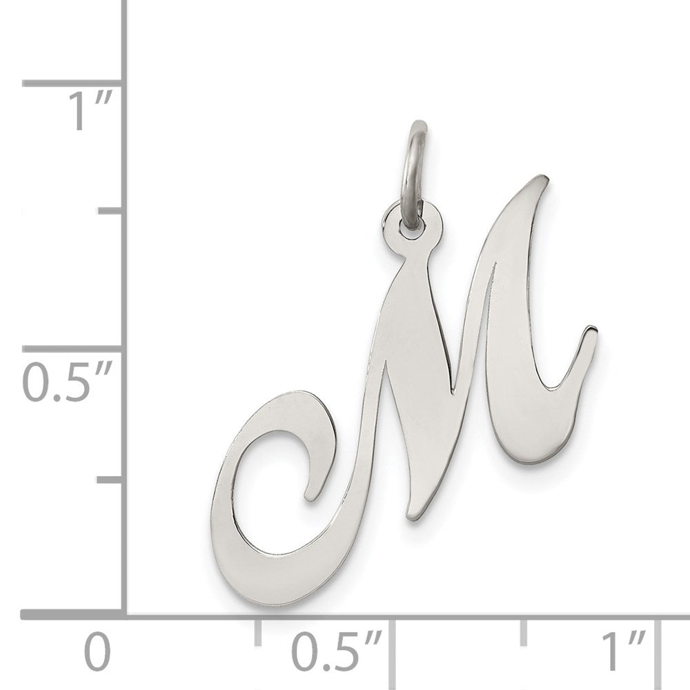 Sterling Silver Rhodium-plated Fancy Script Letter M Initial Charm QC5088M