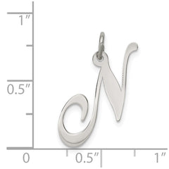 Sterling Silver Rhodium-plated Fancy Script Letter N Initial Charm QC5088N
