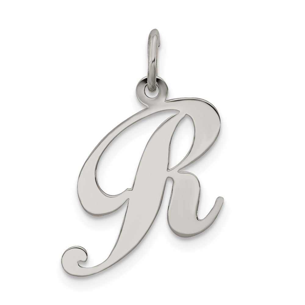 Sterling Silver Rhodium-plated Fancy Script Letter R Initial Charm QC5088R