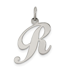 Sterling Silver Rhodium-plated Fancy Script Letter R Initial Charm QC5088R