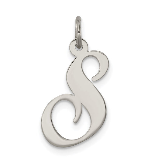 Sterling Silver Rhodium-plated Fancy Script Letter S Initial Charm QC5088S