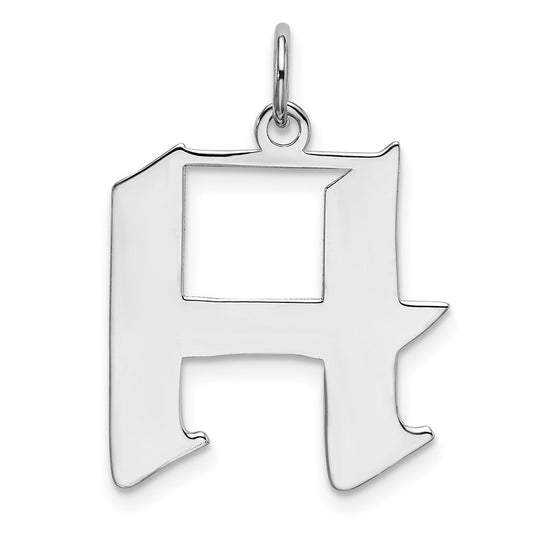 Sterling Silver Rhodium-plated Artisan Block Letter H Initial Charm QC5089H