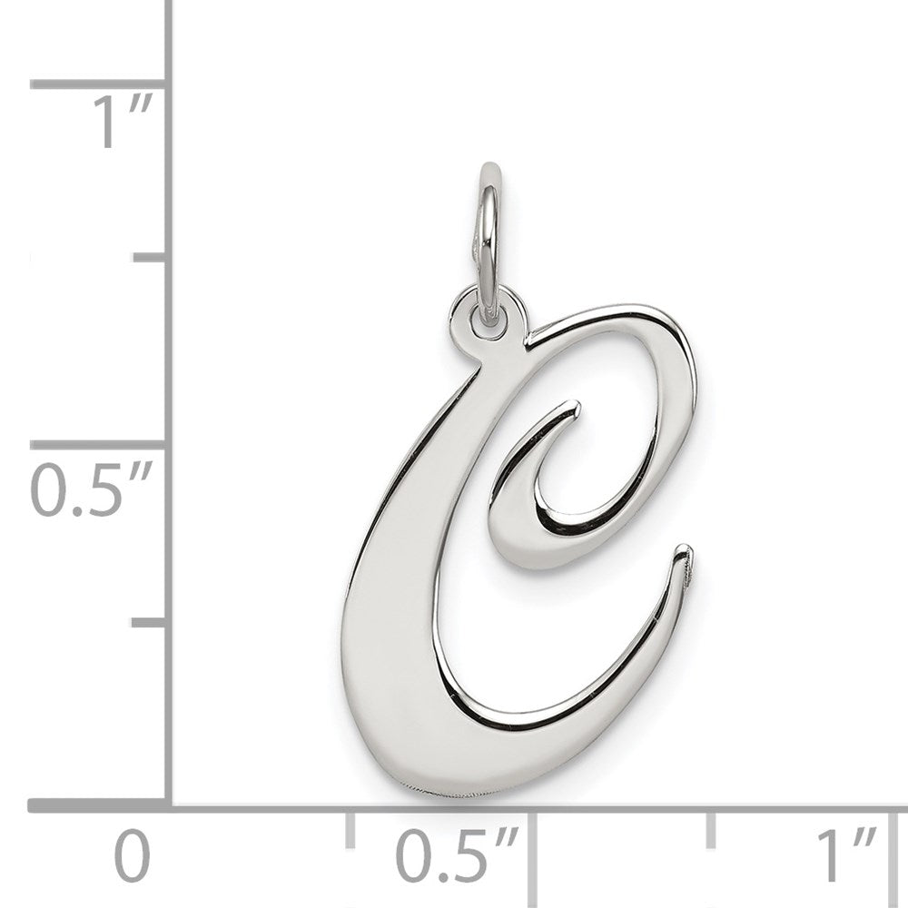 Sterling Silver Rhodium-plated Fancy Script Letter C Initial Charm QC5090C