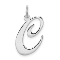 Sterling Silver Rhodium-plated Fancy Script Letter C Initial Charm QC5090C