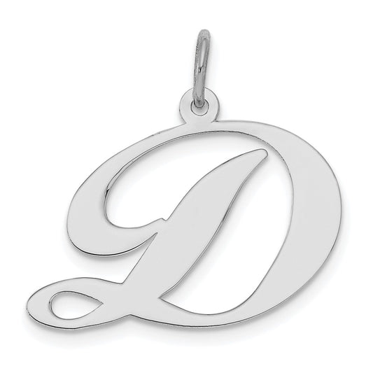 Sterling Silver Rhodium-plated Fancy Script Letter D Initial Charm QC5090D