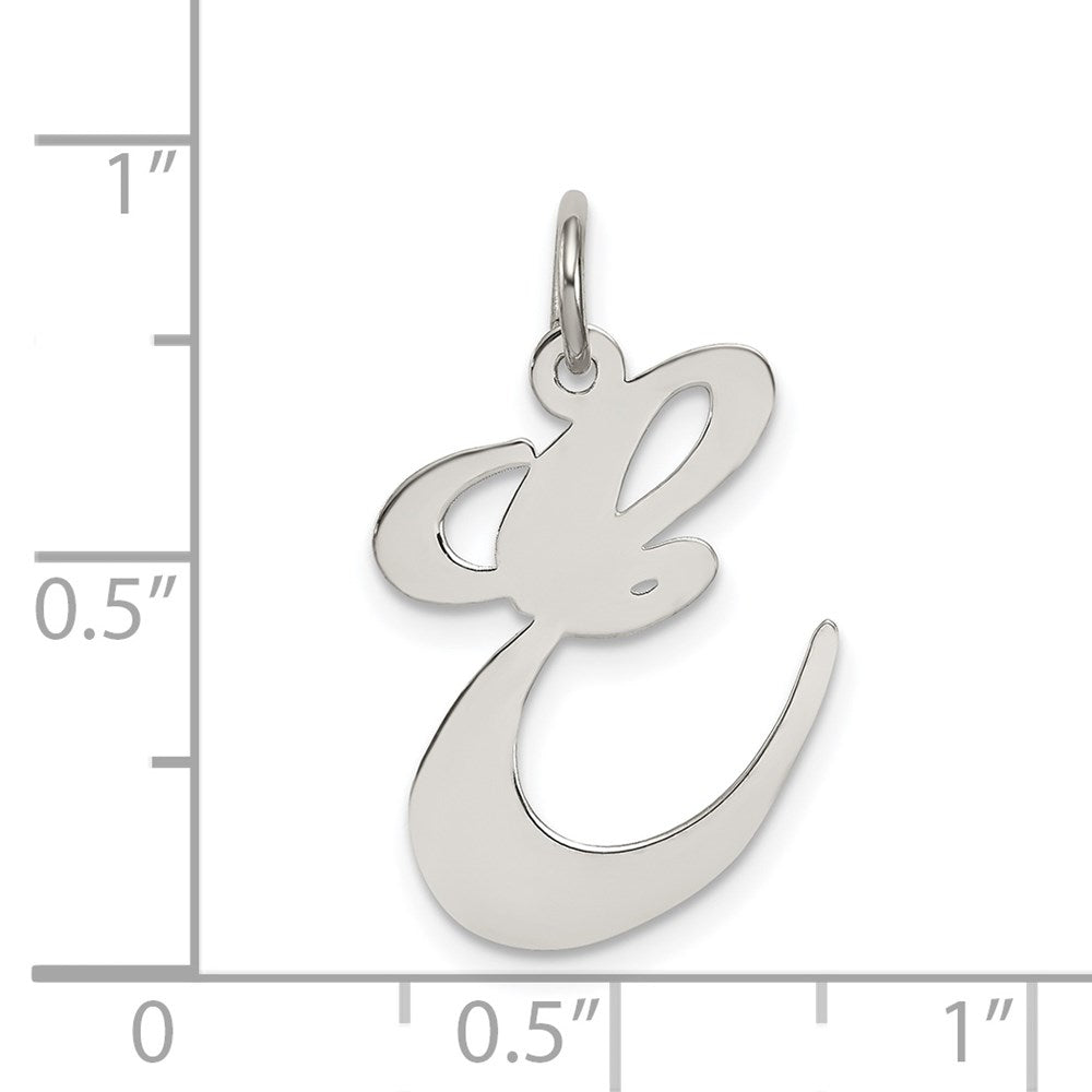 Sterling Silver Rhodium-plated Fancy Script Letter E Initial Charm QC5090E