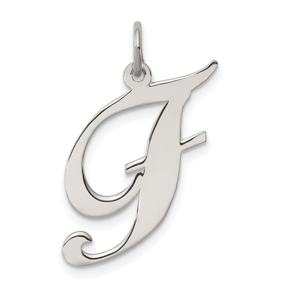 Sterling Silver Rhodium-plated Fancy Script Letter F Initial Charm QC5090F