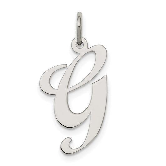 Sterling Silver Rhodium-plated Fancy Script Letter G Initial Charm QC5090G
