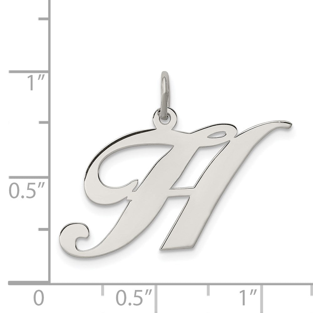 Sterling Silver Rhodium-plated Fancy Script Letter H Initial Charm QC5090H
