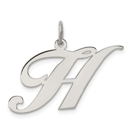 Sterling Silver Rhodium-plated Fancy Script Letter H Initial Charm QC5090H