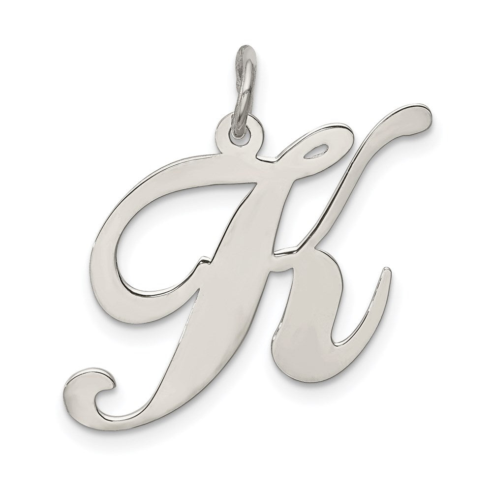 Sterling Silver Rhodium-plated Fancy Script Letter K Initial Charm QC5090K
