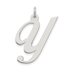 Sterling Silver Rhodium-plated Fancy Script Letter Y Initial Charm QC5090Y